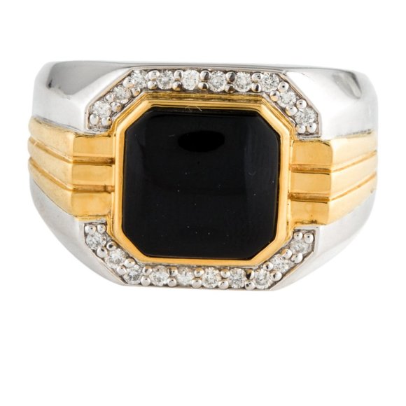 EFFY 14K YELLOW GOLD & STERLING SILVER DIAMOND & ONYX SIGNET RING